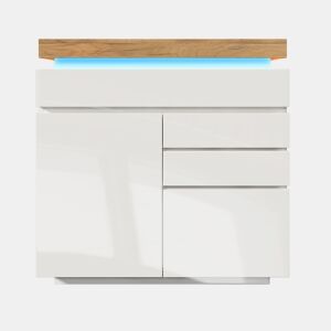 Cómoda com LED - 3 gavetas e 2 portas com prateleiras reguláveis - Branco