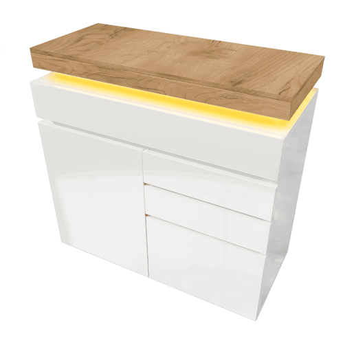 Cómoda com LED - 3 gavetas e 2 portas com prateleiras reguláveis - Branco