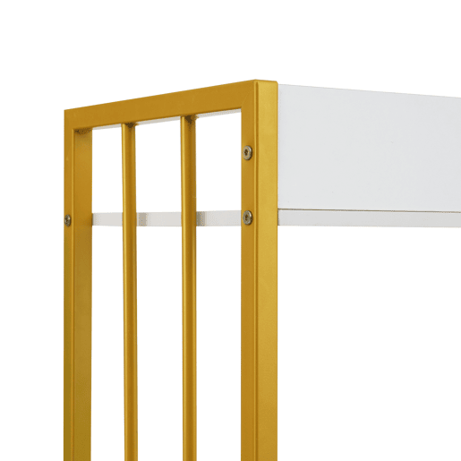 Estante com 5 prateleiras, 1 porta e 2 gavetas - Estilo industrial - Branco e dourado
