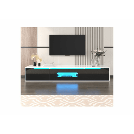 Móvel de TV preto e branco de alto brilho com iluminação LED que muda de cor Portas de abertura por pressão 180*30