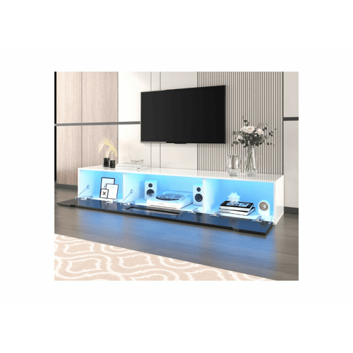 Móvel de TV preto e branco de alto brilho com iluminação LED que muda de cor Portas de abertura por pressão 180*30