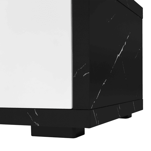 Suporte de TV ajustável em comprimento (140-260 cm) - 3 portas com dobradiças - aspeto de mármore preto - Preto e branco