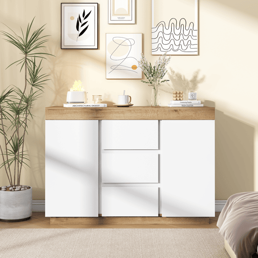 Cómoda moderna com 3 gavetas e 2 portas - aglomerado de partículas - Branco Cómoda moderna com 3 gavetas e 2 portas - aglomerado de partículas - Branco