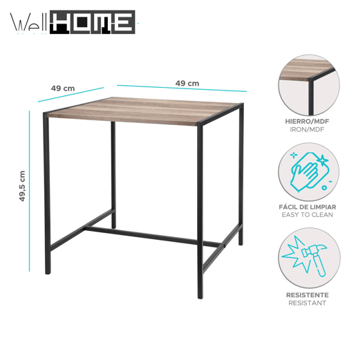 Well Home Mesa lateral de ferro e MDF 49x49,5x49,5cm
