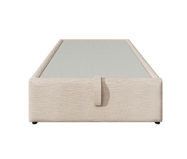 Cómoda tapizada 90×200 cm - tejido de lino - con enchufes de carga y cojín de láminas - beige
