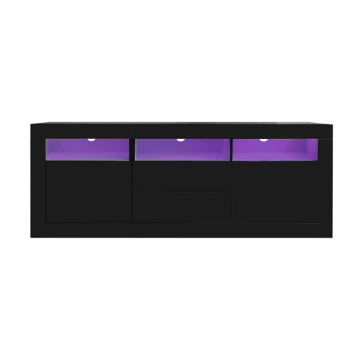 Móvel TV 160 cm adequado para TV de 70u201D - com LED - 2 portas 2 gavetas 3 compartimentos abertos - Preto
