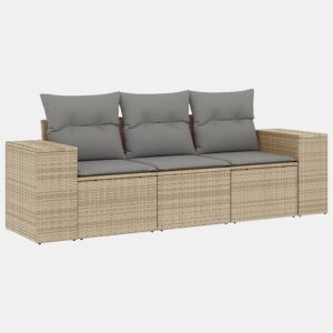vidaXL 3 pcs conjunto de sofás p jardim com almofadões vime PE bege