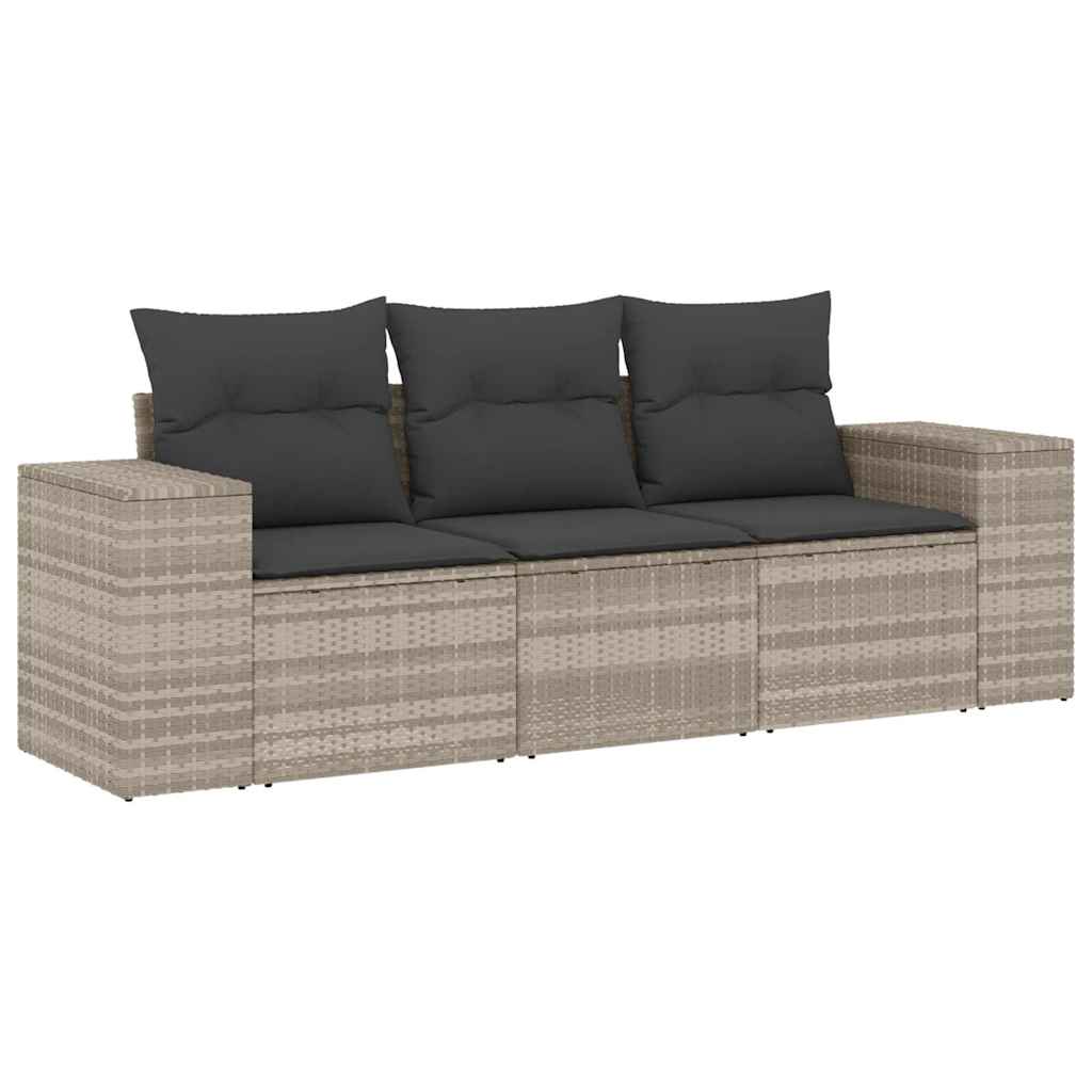 Vidaxl set de sofá de jardín 3 pzas y cojines ratán sintético gris