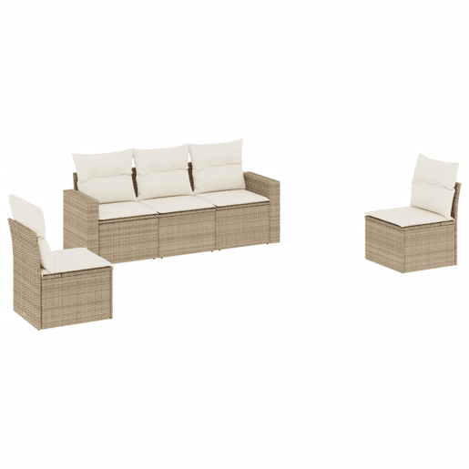 vidaXL 5 pcs conjunto de sofás p jardim com almofadões vime PE bege