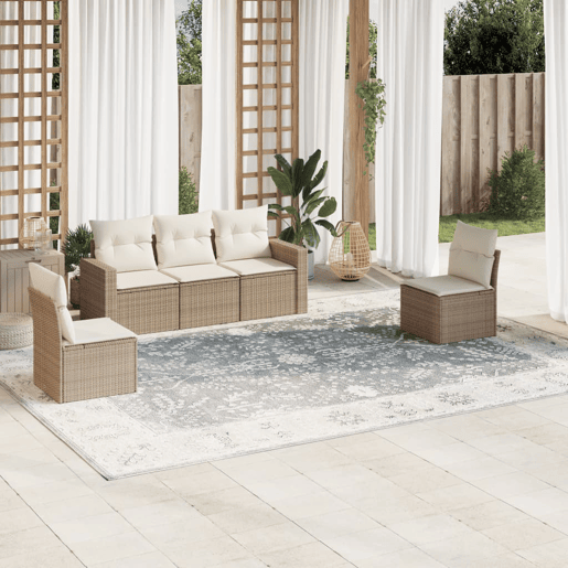 vidaXL 5 pcs conjunto de sofás p jardim com almofadões vime PE bege