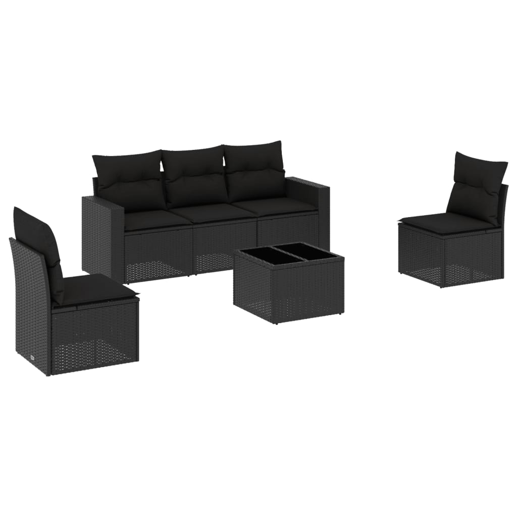 Vidaxl set de sofás de jardín 6 piezas y cojines ratán sintético negro
