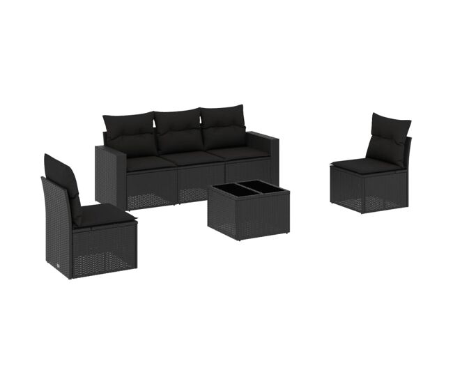 Vidaxl set de sofás de jardín 6 piezas y cojines ratán sintético negro
