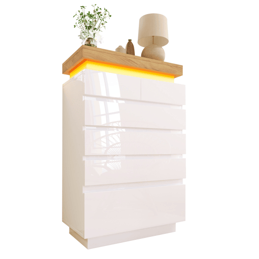 Cómoda com LED - 6 gavetas - Branco