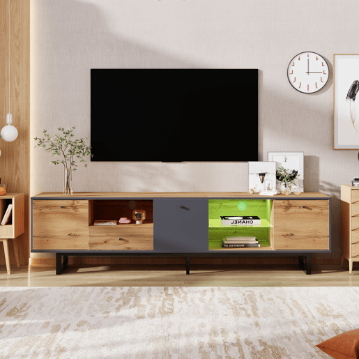 Armário TV com LED 190 cm - 6 ecrãs e 1 gaveta - Natural