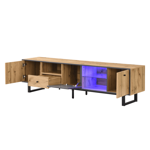 Armário TV com LED 190 cm - 6 ecrãs e 1 gaveta - Natural