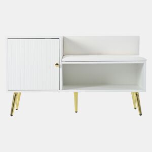 Sapateira - com banco e 2 compartimentos - com pegas e pés metálicos - estilo moderno - Branco