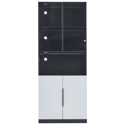 Vitrina 80x30x200 cm com LED - 4 portas (2 portas de vidro) - Preto e branco Vitrina 80x30x200 cm com LED - 4 portas (2 portas de vidro) - Preto e branco