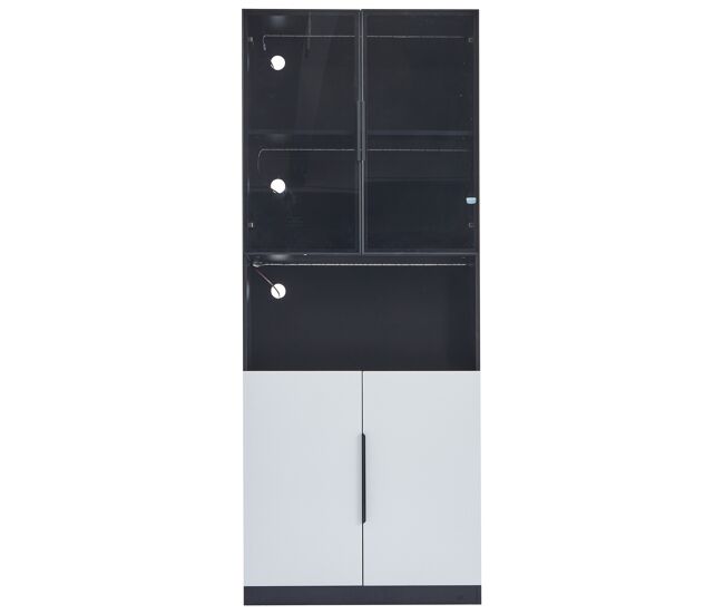 Vitrina 80x30x200 cm con led - 4 puertas (2 de cristal) - blanco y negro