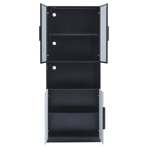 Vitrina 80x30x200 cm com LED - 4 portas (2 portas de vidro) - Preto e branco Vitrina 80x30x200 cm com LED - 4 portas (2 portas de vidro) - Preto e branco