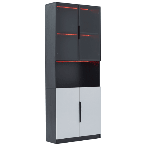 Vitrina 80x30x200 cm com LED - 4 portas (2 portas de vidro) - Preto e branco Vitrina 80x30x200 cm com LED - 4 portas (2 portas de vidro) - Preto e branco