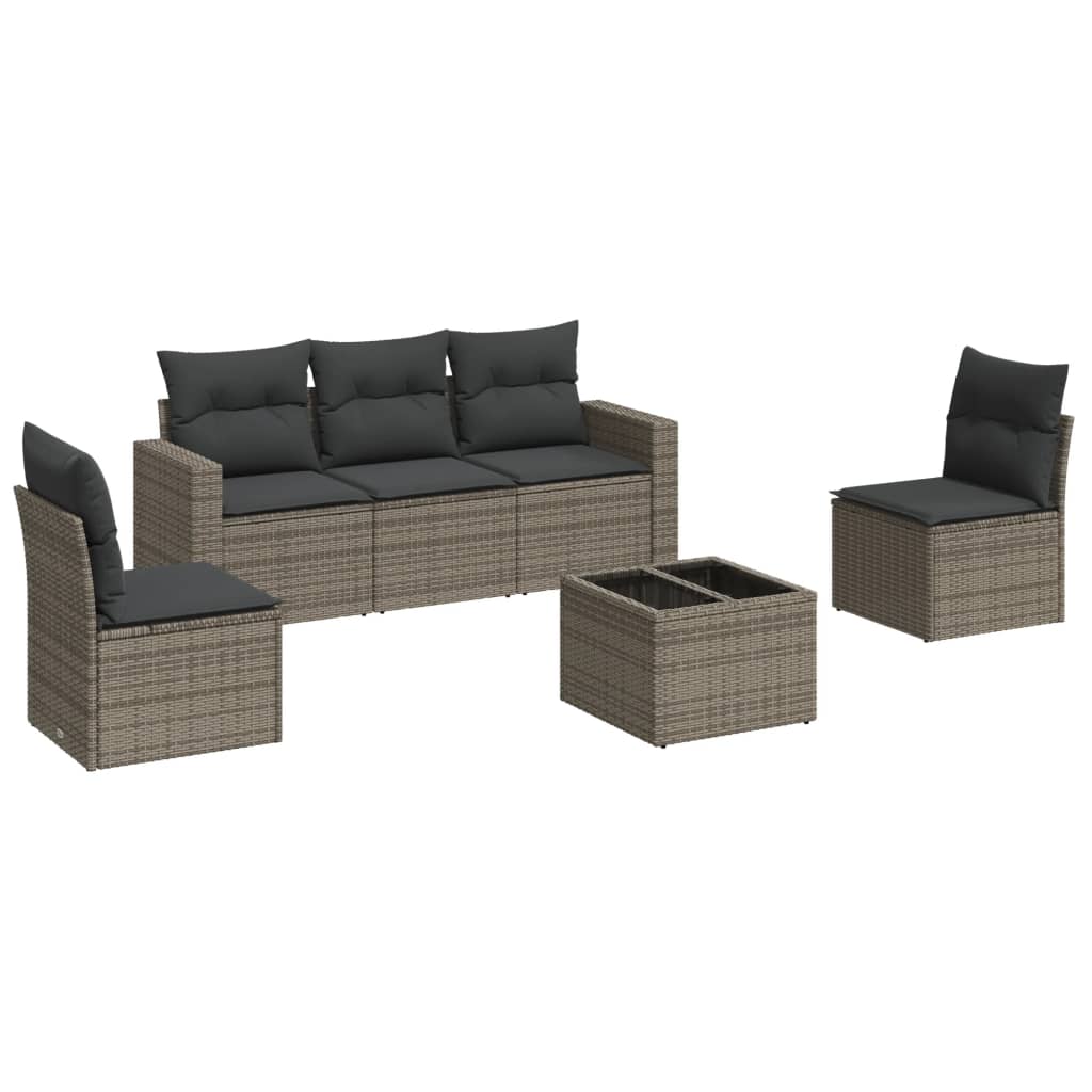 Vidaxl set de muebles de jardín 6 pzas y cojines ratán sintético gris