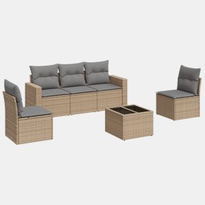 vidaXL 6 pcs conjunto de sofás p jardim com almofadões vime PE bege