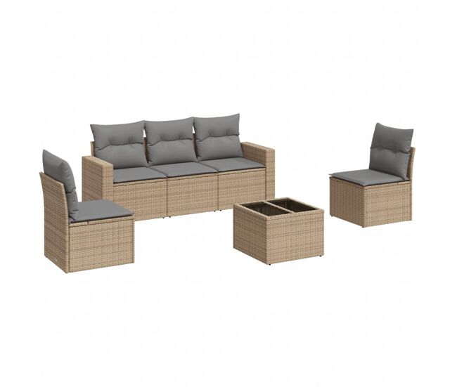 Vidaxl juego de sofás jardín con cojines 6 pzas ratán sintético beige