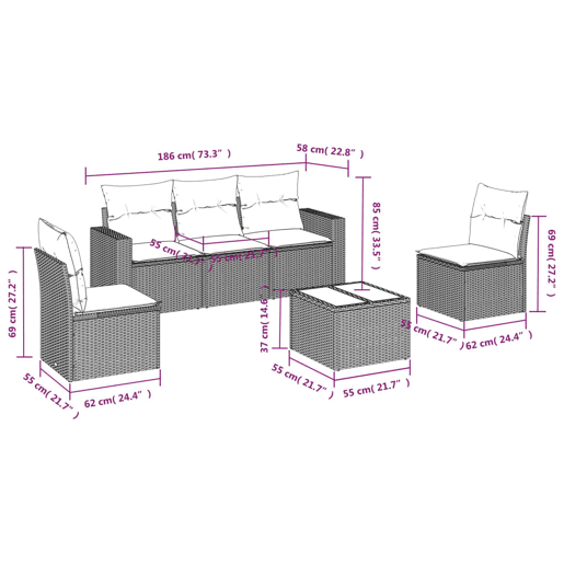 vidaXL 6 pcs conjunto de sofás p jardim com almofadões vime PE bege