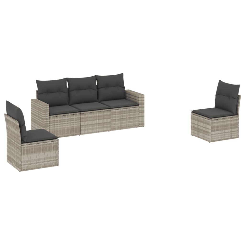 Vidaxl set de sofás jardín y cojines 5 pzas ratán sintético gris claro