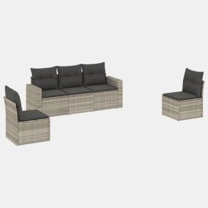 vidaXL 5 pcs conj. sofás jardim c almofadões vime PE cinzento-claro