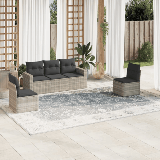 vidaXL 5 pcs conj. sofás jardim c almofadões vime PE cinzento-claro