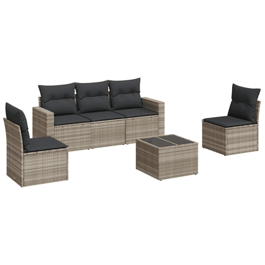 vidaXL 6 pcs conj. sofás jardim com almofadões vime PE cinzento-claro