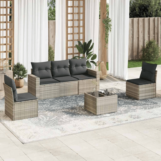 vidaXL 6 pcs conj. sofás jardim com almofadões vime PE cinzento-claro