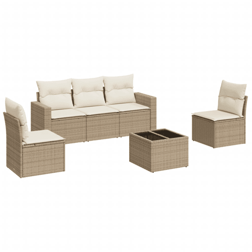 vidaXL 6 pcs conjunto de sofás p jardim com almofadões vime PE bege