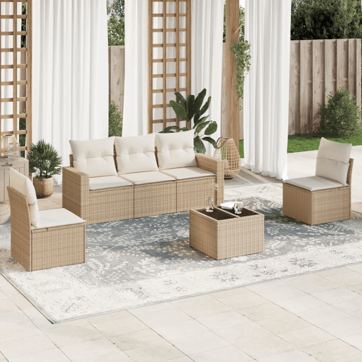 vidaXL 6 pcs conjunto de sofás p jardim com almofadões vime PE bege