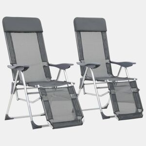 vidaXL Cadeiras campismo dobráveis c apoio pés 2 pcs textilene cinza