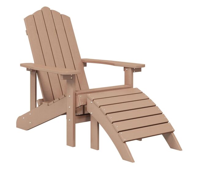Vidaxl silla de jardín adirondack con reposapiés hdpe marrón