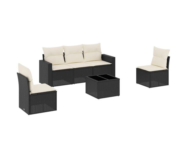 Vidaxl set de sofás de jardín 6 piezas y cojines ratán sintético negro