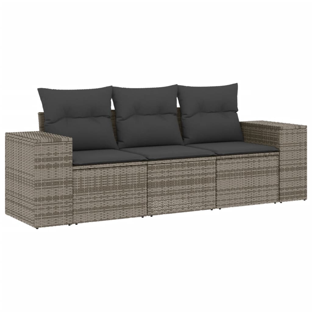 Vidaxl set de sofá de jardín 3 pzas y cojines ratán sintético gris