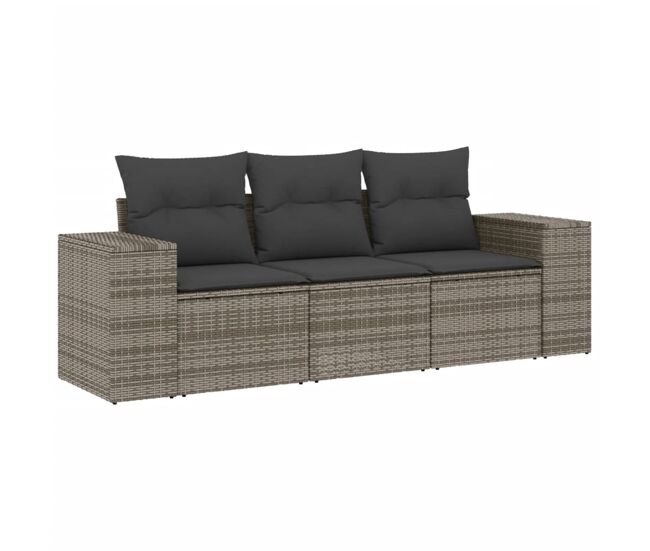 Vidaxl set de sofá de jardín 3 pzas y cojines ratán sintético gris