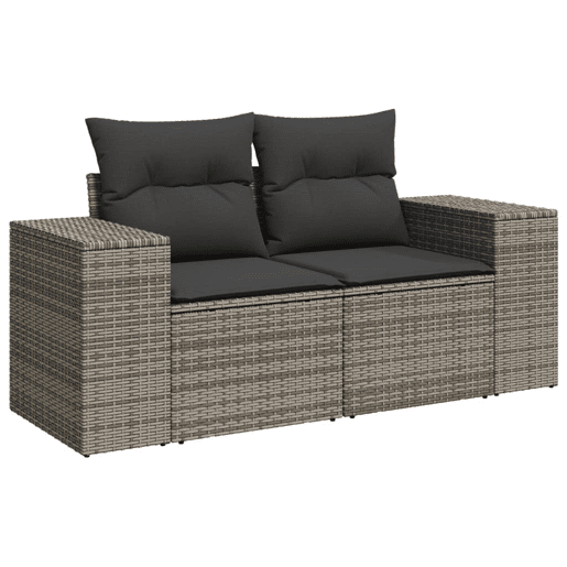 vidaXL 3 pcs conjunto sofás de jardim c almofadões vime PE cinzento vidaXL 3 pcs conjunto sofás de jardim c almofadões vime PE cinzento
