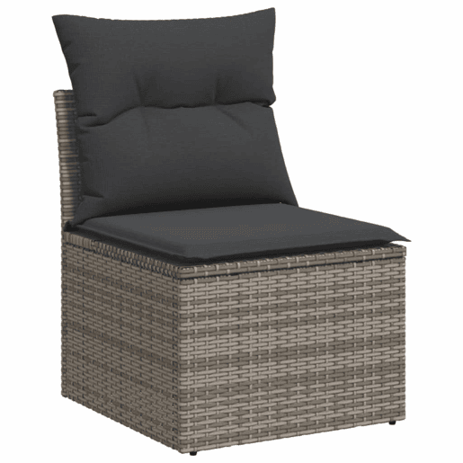 vidaXL 3 pcs conjunto sofás de jardim c almofadões vime PE cinzento vidaXL 3 pcs conjunto sofás de jardim c almofadões vime PE cinzento