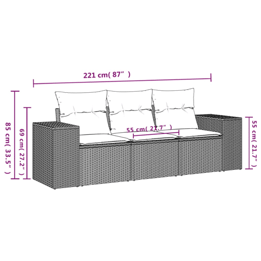 vidaXL 3 pcs conjunto sofás de jardim c almofadões vime PE cinzento vidaXL 3 pcs conjunto sofás de jardim c almofadões vime PE cinzento