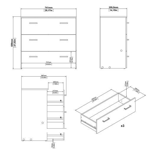 Cômoda Duero WellHome com 3 gavetas Cômoda Duero WellHome com 3 gavetas