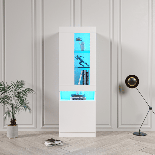 Armário expositor com porta e LED - Altura 180cm - Branco