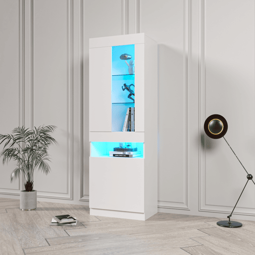 Armário expositor com porta e LED - Altura 180cm - Branco