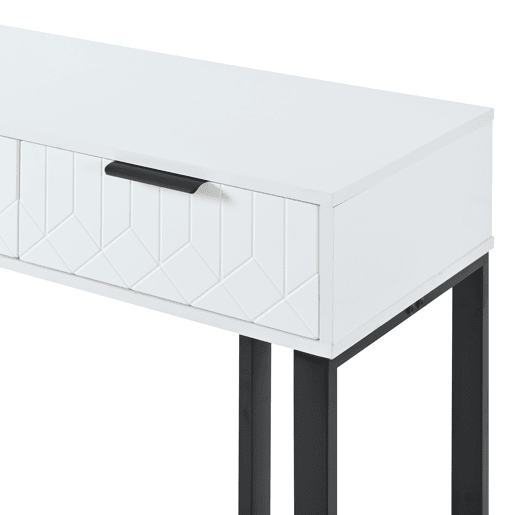 Mesa de consola moderna, com 2 gavetas, pés reguláveis, branco e preto