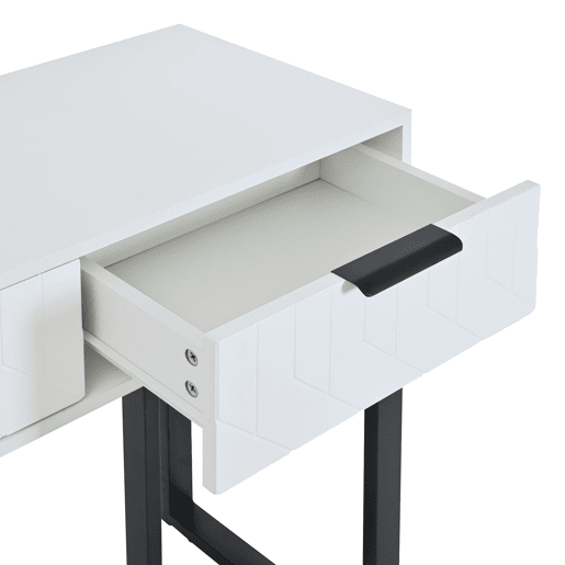 Mesa de consola moderna, com 2 gavetas, pés reguláveis, branco e preto