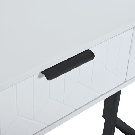 Mesa de consola moderna, com 2 gavetas, pés reguláveis, branco e preto