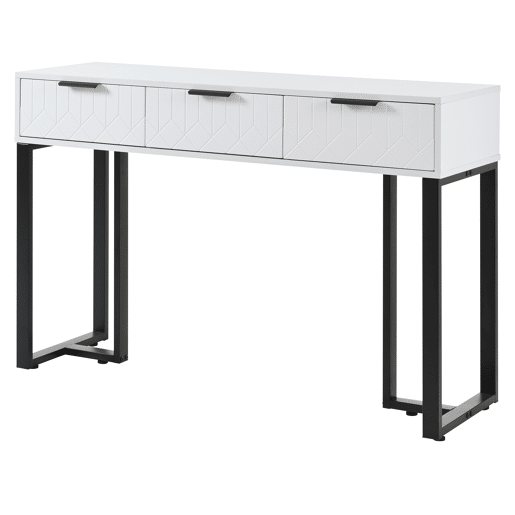 Mesa de consola moderna, com 2 gavetas, pés reguláveis, branco e preto